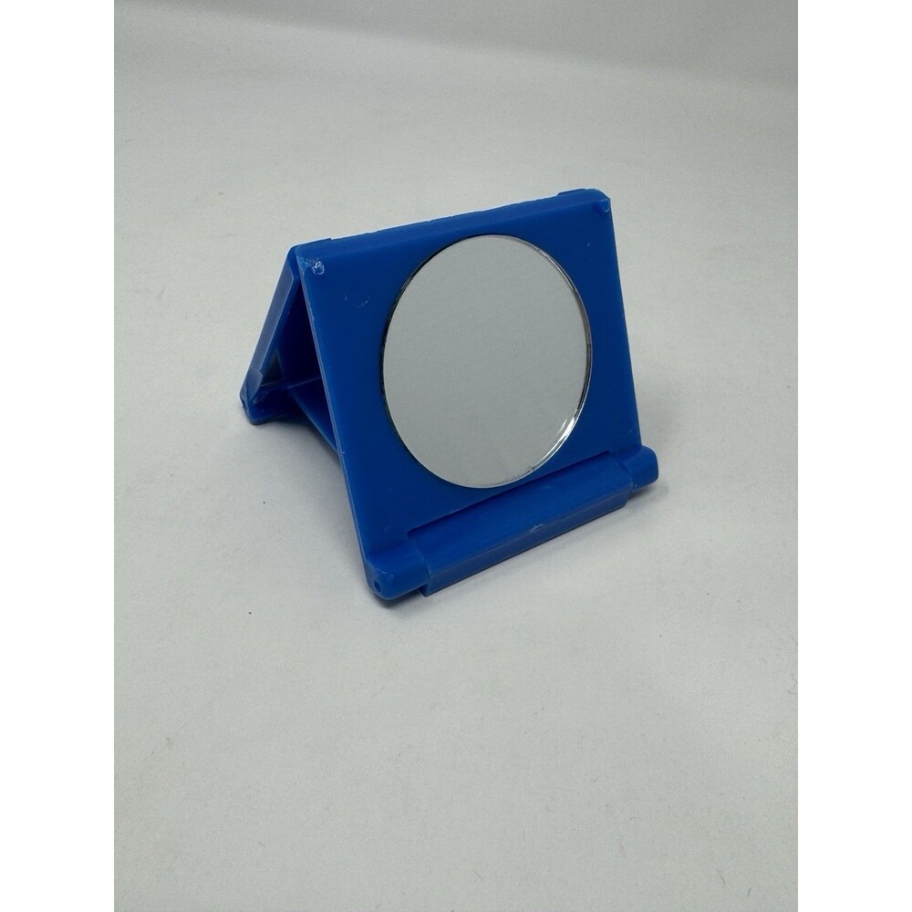 Vintage Double Compact Standing Mirror Round Square Blue KOREA 1980s 3”x3”